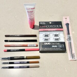 10 Pc Makeup Bundle Lash Kit Ardell Maybelline Brow Pencils e.l.f Brush Set